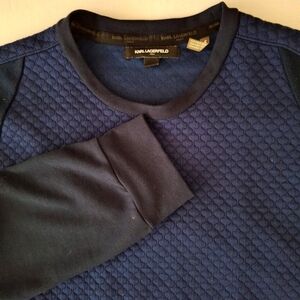 Karl Lagerfeld Sweater Mens L Geometric Knit Crew Neck Pullover Paris Blue EUC
